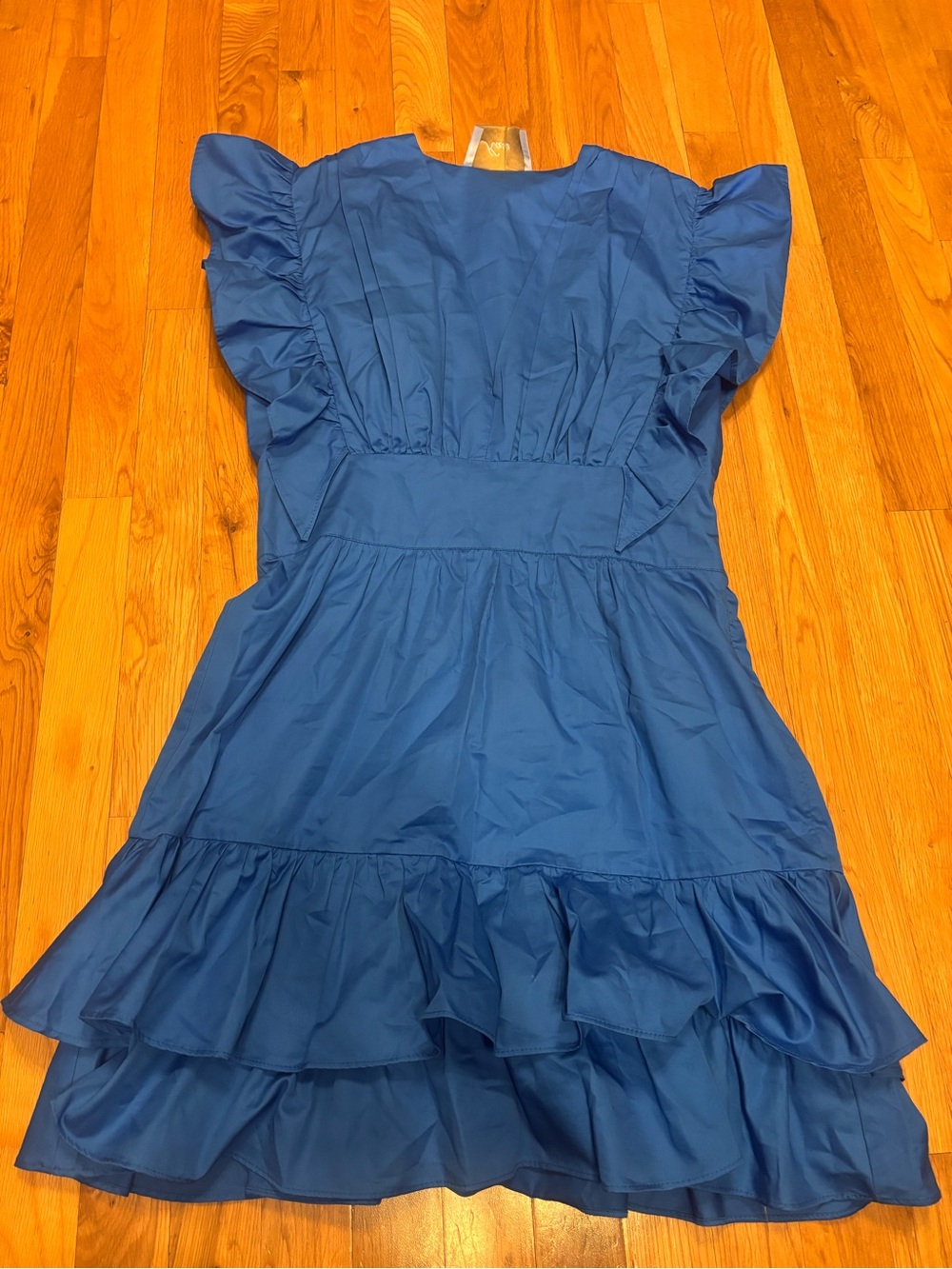 Women's Blue Ruffle-Sleeve Tiered Casual Dress